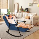 Modern Reclining Rocking Chair for Bedroom Padded Seat Recliner Reading Chair with Rocking Function Indoor Outdoor Lounge Glider Chair for Living Room - Image 4