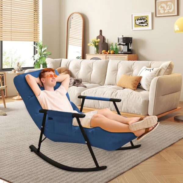 Modern Reclining Rocking Chair for Bedroom Padded Seat Recliner Reading Chair with Rocking Function Indoor Outdoor Lounge Glider Chair for Living Room - Image 4