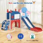 Krovtoy Christmas Elk Theme Toddler Slide,Toddler Slide Freestanding with Basketball Hoop, golf set,Baby Slide Playground Equipment,for in/outdoor use (Blue Red-6 in 1) - Image 6
