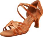 s.lemon Latin Shoe,Leather Satin Latin Salsa Ballroom Dancing Shoe for Beginners & Practice
