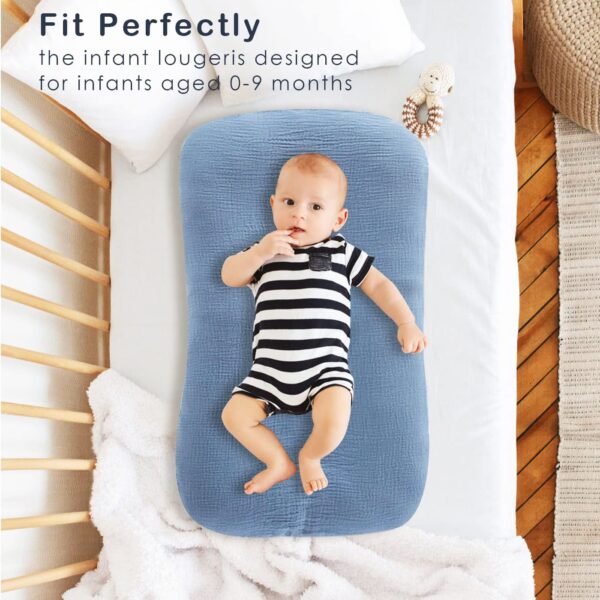 Muslin Baby Lounger Cover 4 Pcs, Soft Cotton Slipcover for Infant Padded Lounger Comfortable Lounger Pillow Case Newborn Floor Seat Cover for Babies Boys Girls (White/Gray/Blue/Ginger) - Image 2