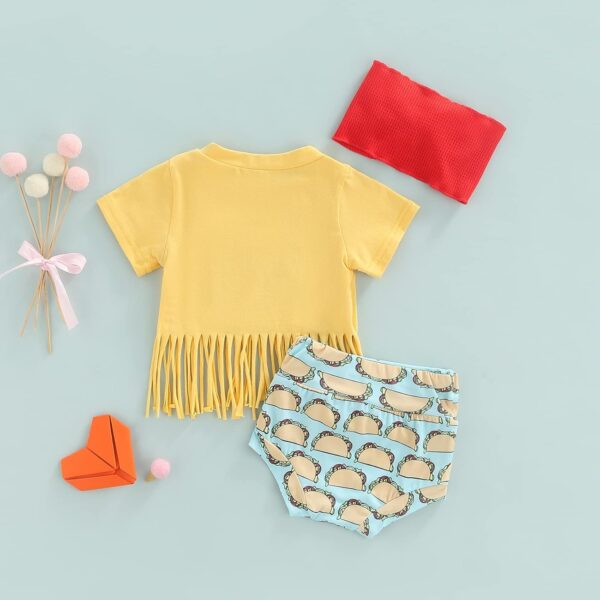 Fabumily Newborn Baby Girl Clothes Set Letter Short Sleeve Tassel T Shirt Bloomer Shorts Headband 3Pcs Infant Summer Outfits - Image 6