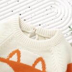 Baby Toddler Knitted Pullover Kids Girls Boys Cartoon Fox Print Graphic Color Block Patchwork Long Sleeve Cable Chunky Crew Neck Warm Cotton Acrylic Button Oversized Knit Jumper Casual Sweater - Image 4