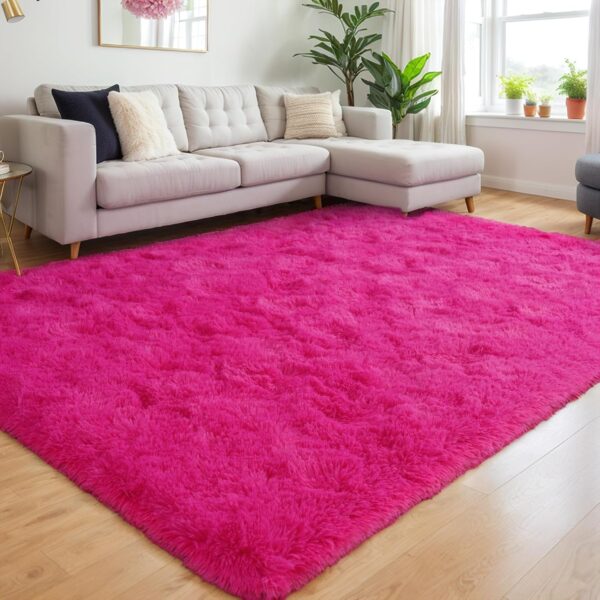 GREFFY Soft 2x4 Feet Area Rug, Modern Yellow Shag Carpet, Shaggy Plush Rugs for Bedroom, Indoor Nursery Dorm Bedside Fluffy Rug for Living Room, Fuzzy Teen Girls Aesthetic Home Decor, Hot Pink - Image 6