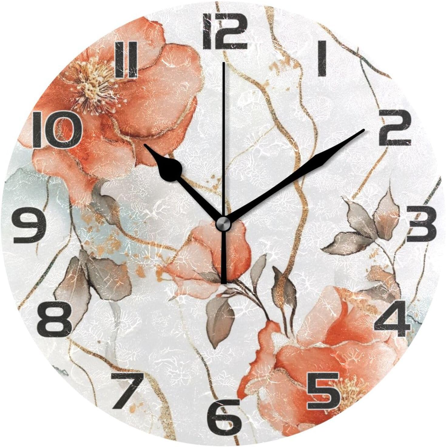 7146x8GBzL._AC_SL1500_.jpg Ewusp Watercolor Flowers Wall Clock Battery Operated Silent Non-Ticking Clock Round Quartz Decorative Clock for Kitchen Living Room Bedroom Office School Nursery, 25x25 cm - Image 1