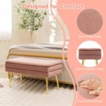 COSTWAY Storage Ottoman with Removable Top, Velvet Upholstered Storage Bench with Compartment & Gold Metal Legs, Modern Rectangular Footstool for Bedroom Living Room (Pink) - Image 5
