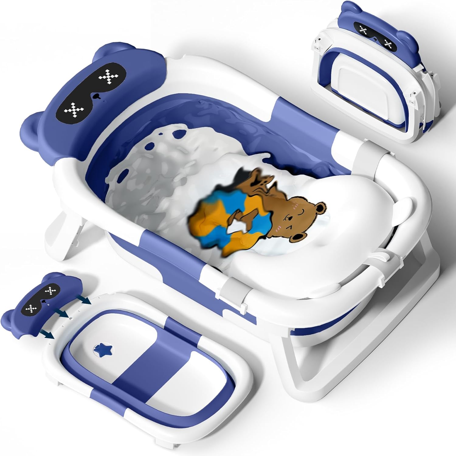 714GUqzORL._AC_SL1500_.jpg COOSEYA Baby Bath Tub Foldable, Baby Bathtub Collapsible Essentials for Newborn with Soft Cushion (0-18Months), Baby Shower for Infant to Toddler Gift Portable Space-Saving Travel, Navy Blue - Image 1