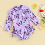 Baby Girl Swimming Costume Baby Swimsuit 3 6 12 18 24 Months 2T 3T Infant Toddler Girls Swimwear Rash Guard Zipper One Piece Long Sleeve Beachwear Bathing Suits Wetsuit - Image 2