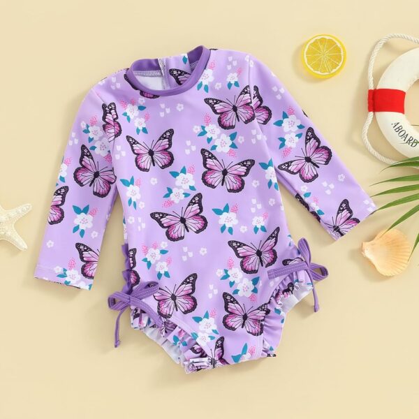 Baby Girl Swimming Costume Baby Swimsuit 3 6 12 18 24 Months 2T 3T Infant Toddler Girls Swimwear Rash Guard Zipper One Piece Long Sleeve Beachwear Bathing Suits Wetsuit - Image 2