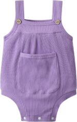 Zoputey Baby Girl Romper Solid Colour Sleeveless with Pocket Design for Infant Baby Girl