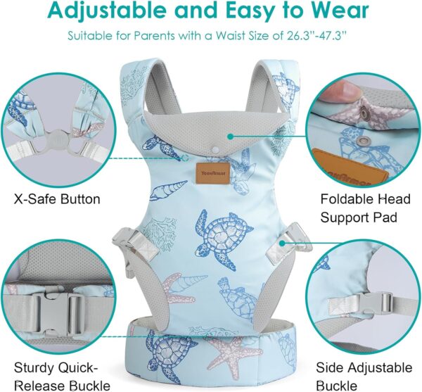 YooxArmor Baby Carrier Newborn to Toddler, Ergonomic Adjustable Toddler Carrier for 7-33 Lbs, Cozy Lightweight Infant Carrier with Neck Support, Baby Holder Carrier with Lumbar Support for Mom Dad - Image 4