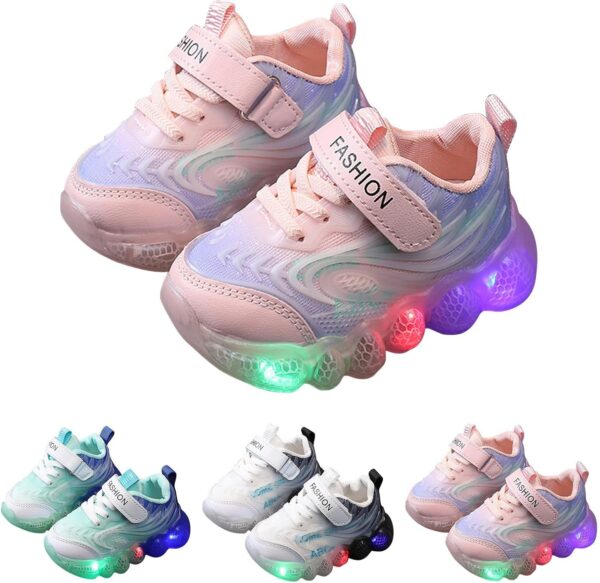 Light Up Fashion Sneaker for Toddler Boys Kids Led Breathable Cozy Lace-Up Sport Shoes Outdoor Running First Walking Toddler Girls Sneakers Black Shoes Boys Youth - Image 3