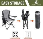 ALPHA CAMP Oversized Camping Folding Portable Chair Heavy Duty Steel Frame Support 160kg Arm Chair with Cup Holder Quad Lumbar Back Chair for Outdoor/Indoor_Gray-Black - Image 6
