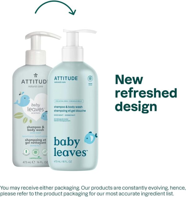 ATTITUDE 2in1 Hair Shampoo and Body Wash for Baby, Plant and Mineral-Based Gentle Formula, EWG Verified, Vegan Baby Products, Good Night, 473 mL - Image 2