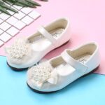 Girls Kids Flower Pearl Dress Dance Sandals 𝗟ow Heels Soft Sole Slip On Princess Summer Shoes Baby Toddler Leather Shoes Size 4 Baby Shoes Girl Sandals Camo Slides Toddler( - Image 2