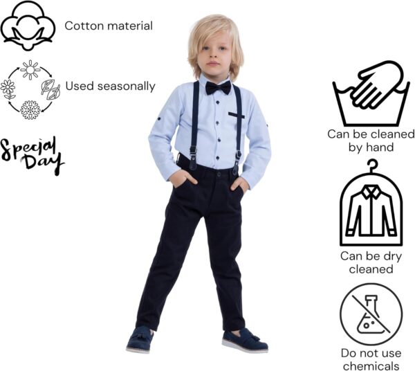 rise&Raba Shirt and Pants Set for Boys | 4-Piece Set Long-Sleeve Shirt, Pants, Suspenders, and Bow Tie | Clothing Sets for Babies and Boys - Image 4