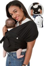 Konny Baby Carrier SoftBreeze - Custom Fit Carrier, Hassle-Free, Easy to Wear Infant Sling Wrap, Perfect for Newborn Babies up to 44 lbs Toddlers (Black, M)