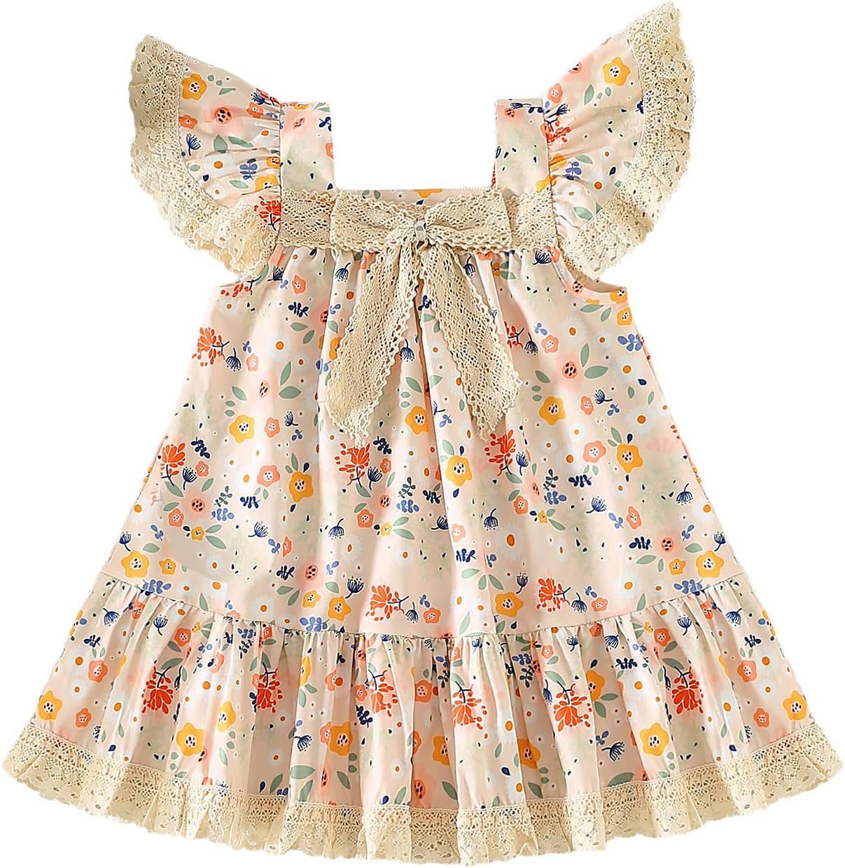 715NGchRwIL._AC_SL1500_.jpg Geagodelia Toddler Baby Girl Summer Lace Dress Fly Sleeve Bowknot Flowy Dresses Boho Floral Sundress Cute Princess Dress 1-5 Years - Image 1