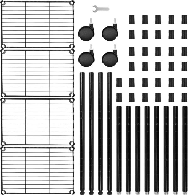 Simple Deluxe 4-Shelf Shelving Unit, Metal storage wire shelf rack with wheels, Height adjustable Storage Organiser For Kitchen, Bathroom,Office or Other Home Spaces,45W x 30Dx 110Hcm,Black - Image 9