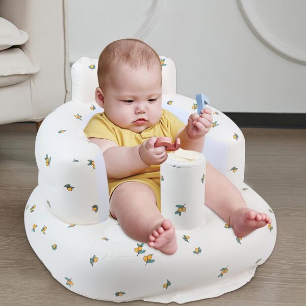 Inflatable Baby Seat for Babies 3 Months & Up, Baby Floor Seats for Sitting Up, Baby Seats for Infants, Blow Up Baby Chair with Built in Air Pump - Olive Flower - Image 7