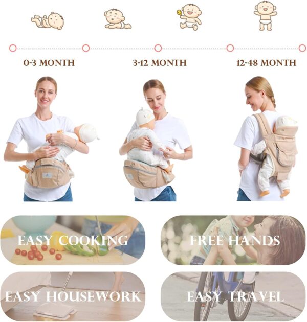 Treer Baby Carrier with Hip Seat for Newborn to Toddler, Adjustable Size for Men and Women, Suit Front and Back, Ergonomic Design 360° Safety Protect, Lightweight Breathable (Gray) - Image 6