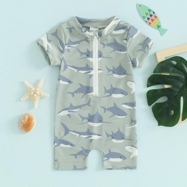 Vioyavo Toddler Boys Rash Guard Swimsuit Rompers Zipper Short Sleeve Whale/Dinosaur Print Kids Bathing Suit Baby Swimwear - Image 2