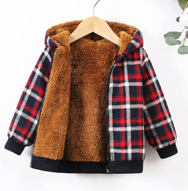 OverDose Boutique Kids Toddler Fleece Lined Warm Shirt Jacket Plaid Long Sleeve Hooded Full Zip Baby Boys Girls Fall Winter Hoodie Shirt Coat Outwear Teen Tee Shirt - Image 3