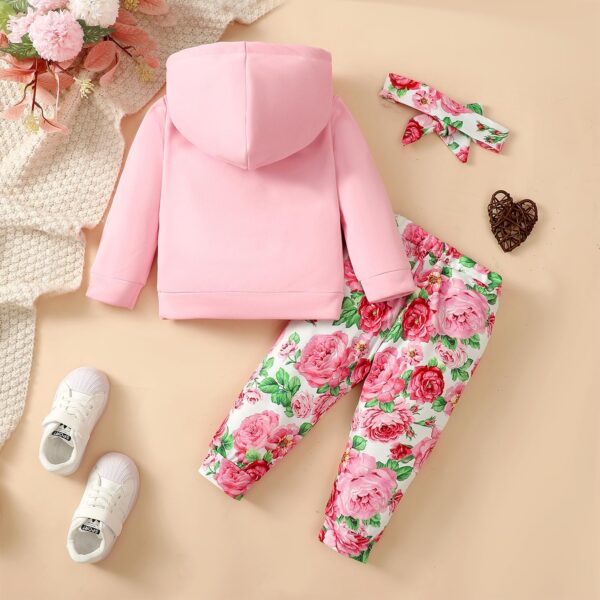 QUNERY Toddler baby girl Clothes Floral Hoodie Sweatshirt Pants with Pocket Girls Outfit Sets - Image 2