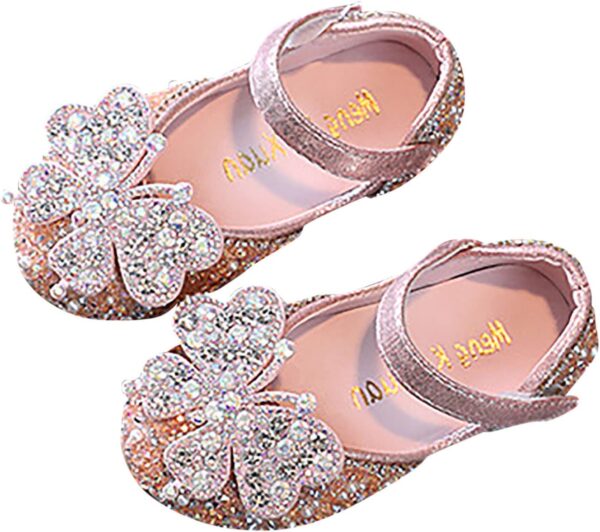 IQYU Baby Pearl Rhinestone Shiny Princess Shoes Evening Shoes Single Shoes Festive Dress Shoes School Shoes Toddler Girls Glitter Princess Heel Shoes Performance Dance Shoes - Image 2