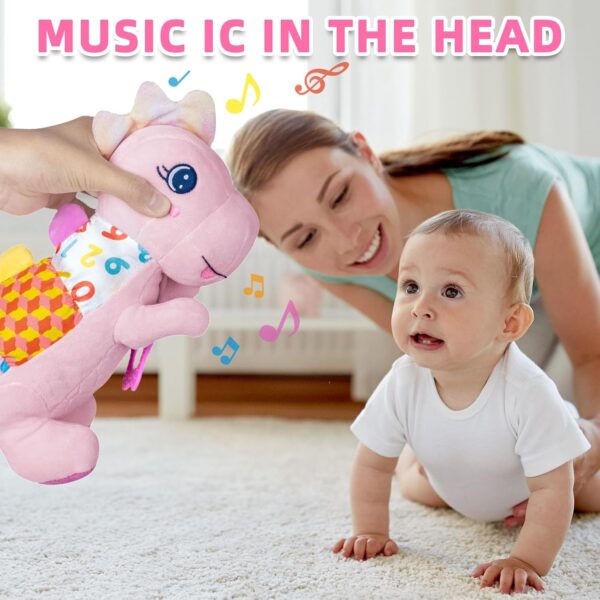 Baby Dino Musical Stuffed Animal Toys for 0-3-6-9-12 Months，Infant Dinosaur Tummy Time Toys with Crinkle Sound Paper,Teether，Textures & Rattles for Newborn Boys Girls Birthday Gifts，Pink - Image 2