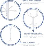 Harbour Housewares 1x White Free-Standing Steel Coat Rack - Multi-Hook Hallway Hall Hat Bag Jacket Hanger Storage Tree Stand Unit - Image 2