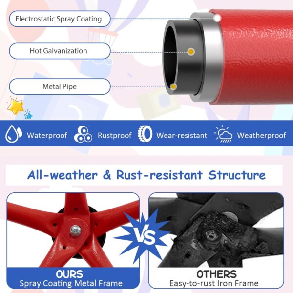 GYMAX 10FT Dome Climber, Kids Climbing Set with Swing and Convenient Grip, Indoor Outdoor Children Climbing Frame for 3-12 Years Old Boys Girls, Max Weight 350kg (Red+Blue, 305x293x159cm) - Image 3