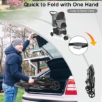 Zevcri Dog Pram for Small Dogs Easy Fold Cats Travel Pet Dog Stroller Foldable Dog Carriers for Medium Dogs Pushchair Buggy Wagon Trolley with 3 Rubber Wheels Storage Basket, Black (Dark Grey) - Image 5