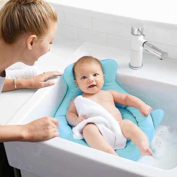 Baby Bath Seat 6 Months Plus, Baby Bath Support Net Adjustable Non-Slip, Baby Bath Mat Stuffed Mat, Baby Bath Pillow Cushion Bath Seat Support Pad for 0-12 Month - Blue - Image 5
