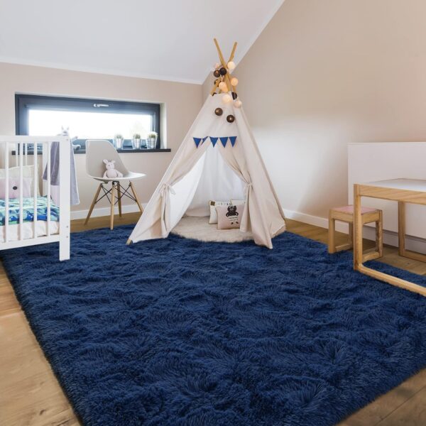 Hutha 8x10 Large Area Rugs for Living Room, Super Soft Fluffy Modern Bedroom Rug, Navy Blue Indoor Shag Fuzzy Carpets for Girls Kids Nursery Room Home Decor - Image 4
