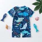 LYSINK Toddler Boy Girl Swimsuit Rash Guard Zipper One Piece Swimsuit Shark Printed Short Sleeve Infant Beach Bathing Suits - Image 2
