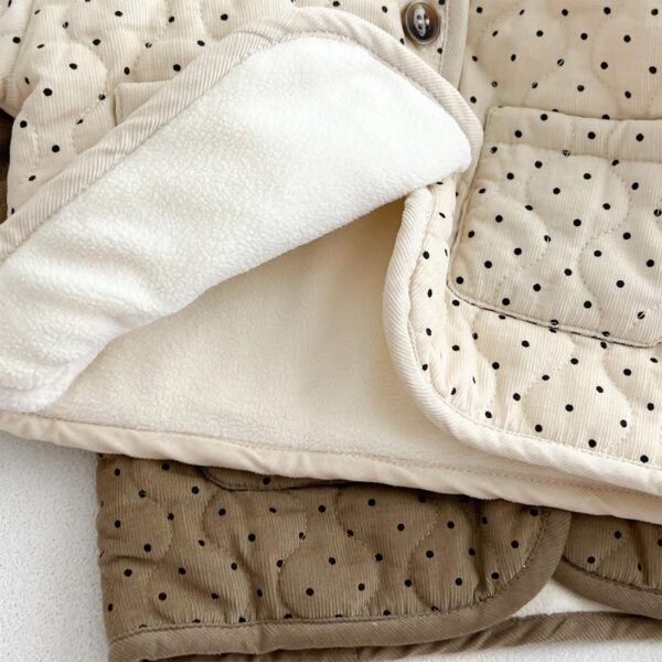 De feuilles Newborn Baby Boys Girls Quilted Hooded Coat Jacket Winter Warm Fleece Lining Button Down Outwear with Polka Dot Print - Image 6