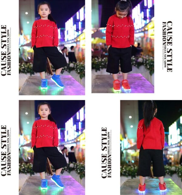 Kid Girl LED Light up Sneaker Athletic Wings Shoe High Student Dance Boot USB Charge - Image 3