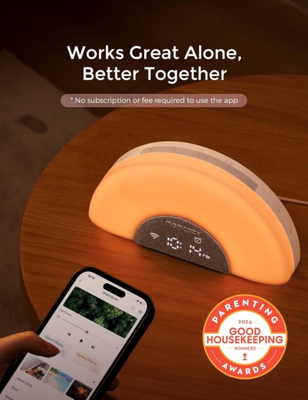 Momcozy DreamSync™ Baby Sound Machine, Night Light, APP Control Baby Sleep Trainer, Routine Builder, White Noise Machine with 34 Soothing Sounds, Wake Up Light Sunrise Alarm Clock, Wireless Speaker - Image 6