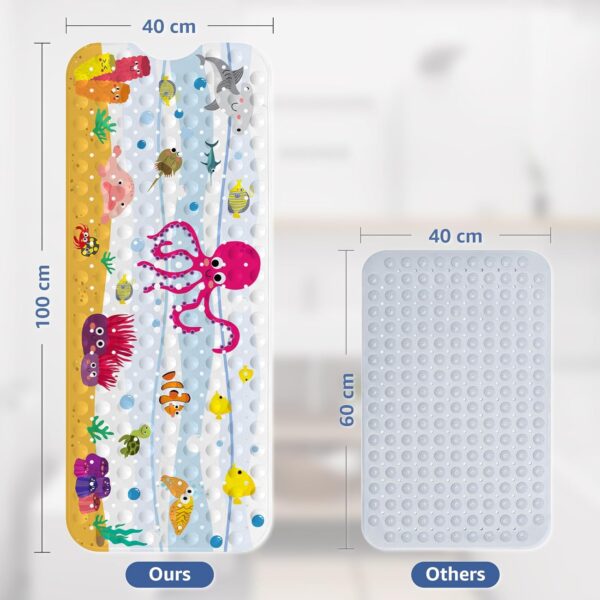 Othway Baby Bath Mat Non Slip 100 x 40 cm, Cartoon Children Bathtub Mat Anti Mold Extra Long Bathroom Shower Mat,Bath Mat for Kids with Suction Cups & Drain Holes - Image 2