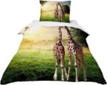 FANSU Giraffe Printed Duvet Cover Bedding Set 2 Piece for Children Baby Girls Boys Kids,Nursery Easy Care Quilt Cover with zipper & Pillow Set for Toddler Cot Bed (grassland,100x135cm+40x60cm)