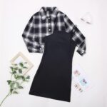 Kids Girl 2 Piece Outfits Teen Girls Sleeveless Bodycon Dress with Crop Jacket Children Plaid Long Sleeve Tops Shirts + Cami Short Dress Set Clothes - Image 5