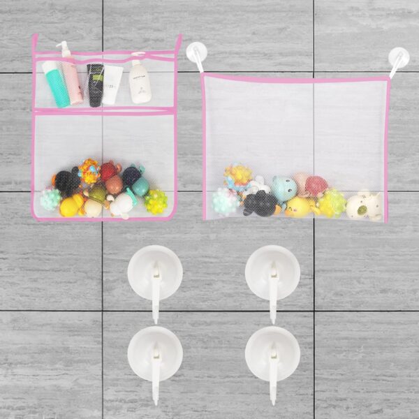 Unaone 2-Pack Bath Toy Storage Set - Hanging Mesh Bathtub Toy Organizer with Letters & Numbers, Pink Bathroom Decor for Kids, Space-Saving Bath Net for Baby, Toddler,& Kids - Image 8
