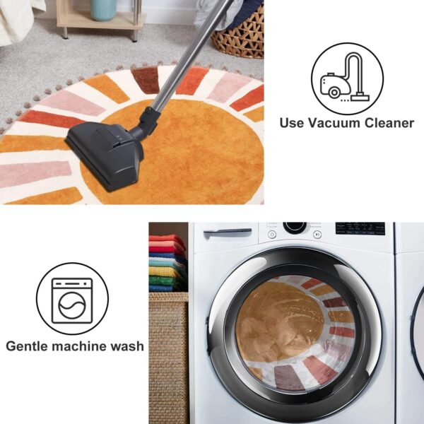 KIMODE Retro Sun Round Rug 90cm, Non Slip Area Rugs for Bedroom Soft Machine Washable Rugs Living Room Indoor Door Mat with Pom Poms Fringe Circle Entryway Rug for Bedroom Living Dining Room - Image 3