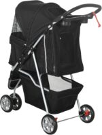 PawHut Pet Travel Stroller Cat Dog Pushchair Trolley Puppy Jogger Carrier Three Wheels for Small Miniature Dogs(Black) - Image 9