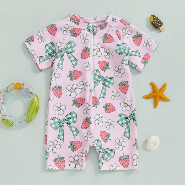 BYUSBAYA Toddler Baby Boy Girl Swimsuit One-Piece Zipper Short Sleeve Rash Guard Summer Sun Protection Beach Swimwear Bathing Suit - Image 2