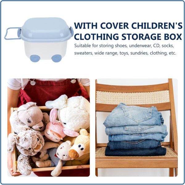 Kids' Toy Chests & Boxes with Wheel and Lid, Car Latch Box Kids Girls Boys Chest with Wheels for Playroom, Cute Nursery Room Storage Box Bin for Kids Books Toys Clothes - Blue - Image 4