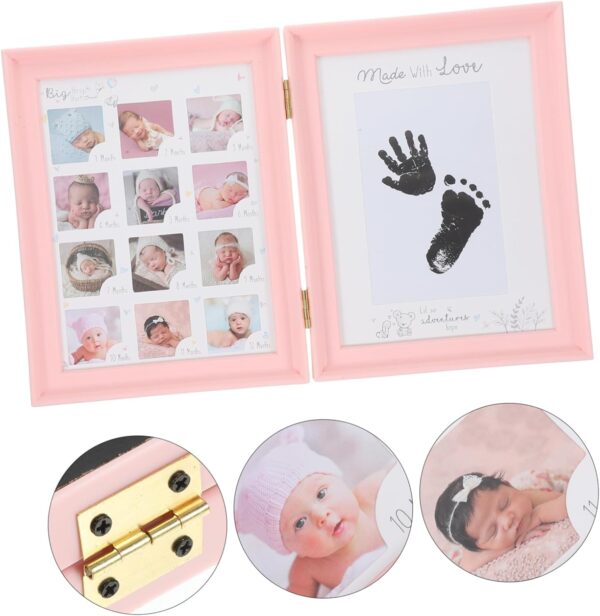 Vaguelly Newborn Milestone Photo Frame Handprint and Footprint Keepsake Picture Holder Double Fold Growth Display for Days Full Moon and First Year Memories - Image 5