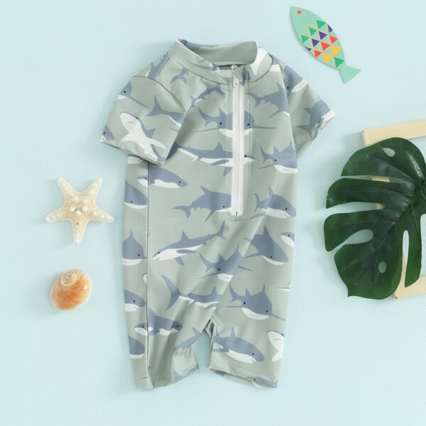 Vioyavo Toddler Boys Rash Guard Swimsuit Rompers Zipper Short Sleeve Whale/Dinosaur Print Kids Bathing Suit Baby Swimwear - Image 3