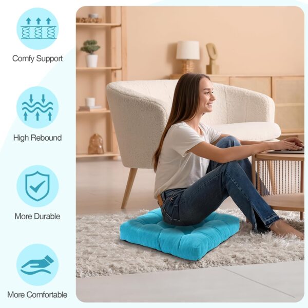 Floor Pillow Cushions for Adults Sitting Large Big Pillows for Floor Seating Square Memory Foam Thick Tufted, 22 x 22 Inch, Set of 2, Blue - Image 4